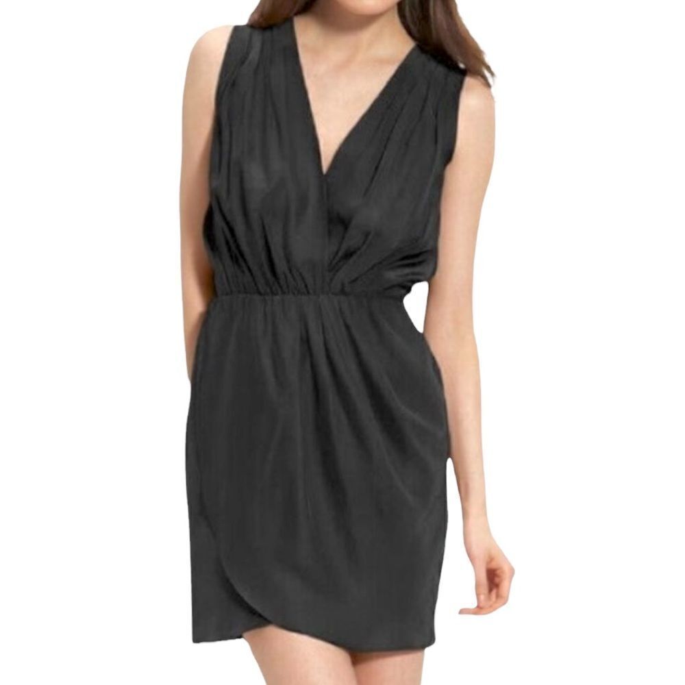 AMANDA UPRICHARD Sleeveless Silk Faux-Wrap Tulip Mini Dress Black XS